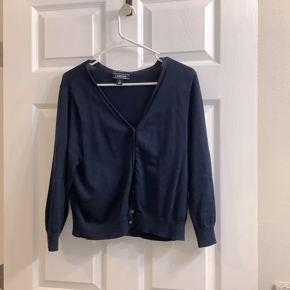 Lands End Navy Cardigan